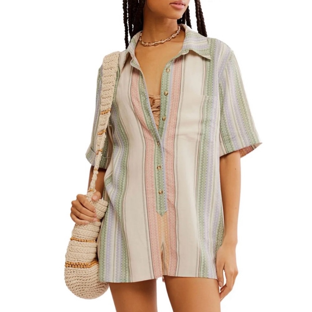Free People Stripe Linen Blend Romper